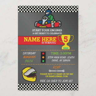 Racing Car Go Karting Kart Invitation de fête d'an