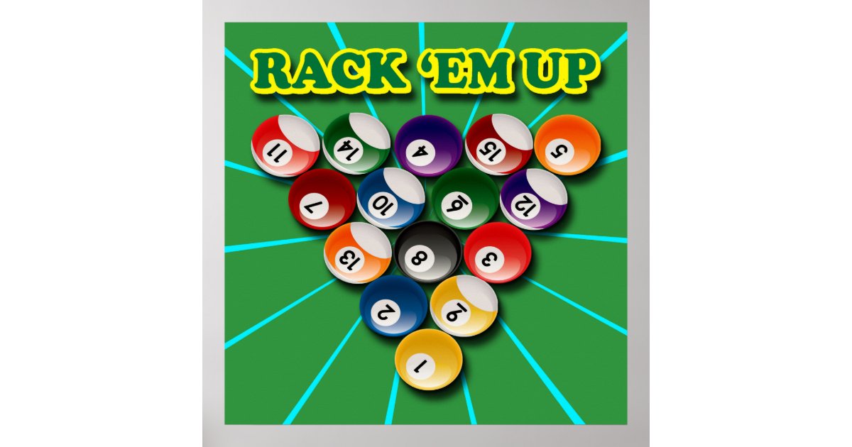 RACK EM' UP BILLIARARDS POSTER Zazzle.fr