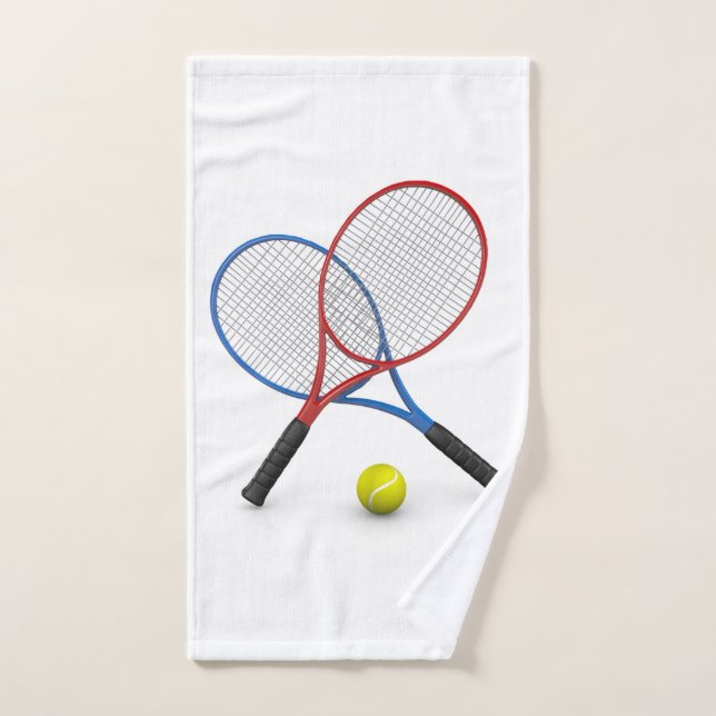 Rackets et ballon de tennis bleus et rouges 3D (Serviette à main)
