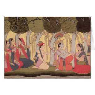 Radha et Krishna posés dans un verger, Kulu