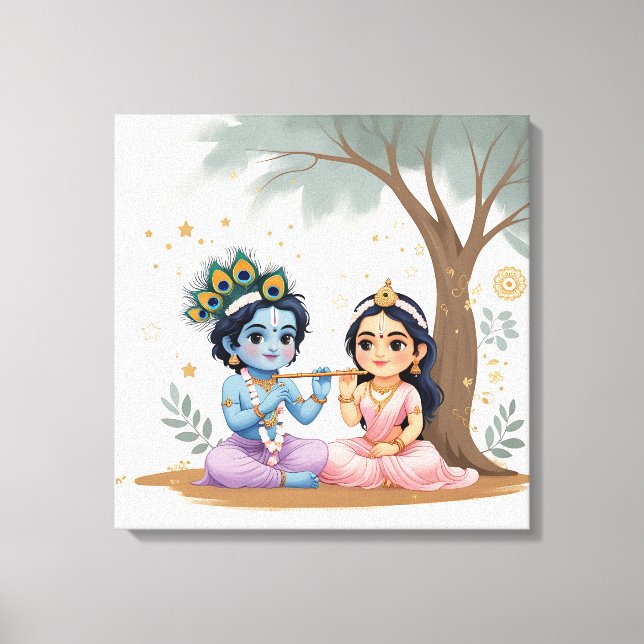 Radha Krishna Toile Divine | Spirituel (Recto)