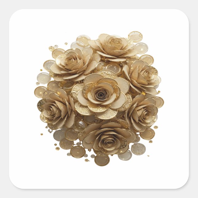 Radiant Silver GOLDEN ROSES Autocollant Art (Devant)