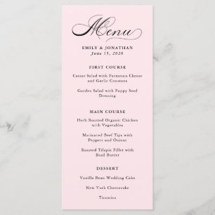 Raffiné   Calligraphie sur le menu rose pâle