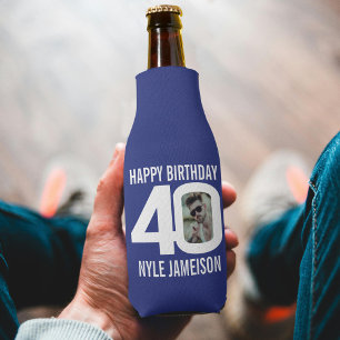 Rafraichisseur De Bouteilles 40e anniversaire bleu et blanc deux photos Glacièr