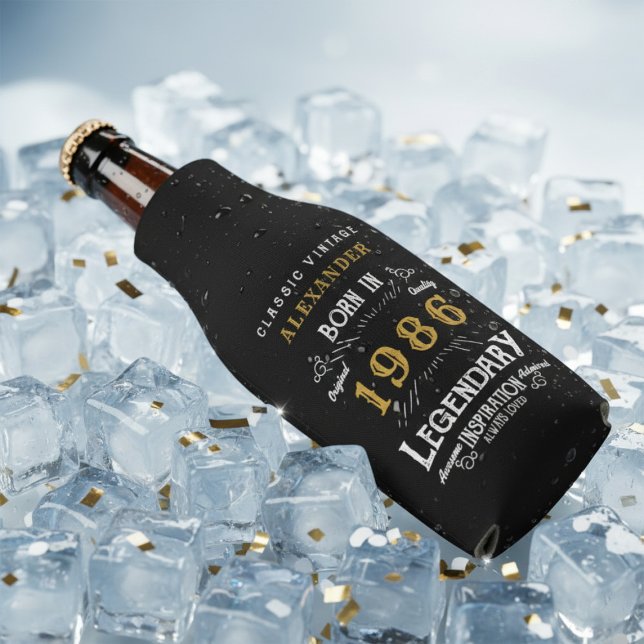 Rafraichisseur De Bouteilles 40th Birthday 1986 Name Legend Chic Black Gold (Born 1986 bottle cooler on ice.)