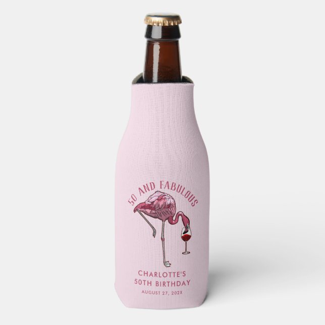 Rafraichisseur De Bouteilles 50e anniversaire 50 et fabuleux Flamant rose perso (Bottle Devant)