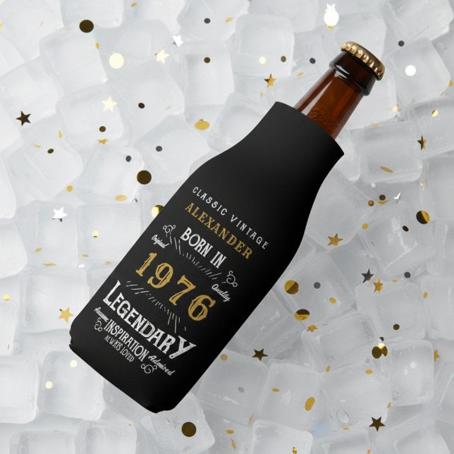 Rafraichisseur De Bouteilles 50th Birthday 1976 Name Legend Chic Black Gold (Born 1976 bottle cooler on ice.)