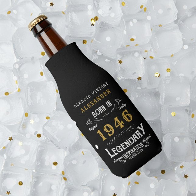 Rafraichisseur De Bouteilles 80th Birthday 1946 Name Legend Chic Black Gold (Born 1946 bottle cooler on ice.)