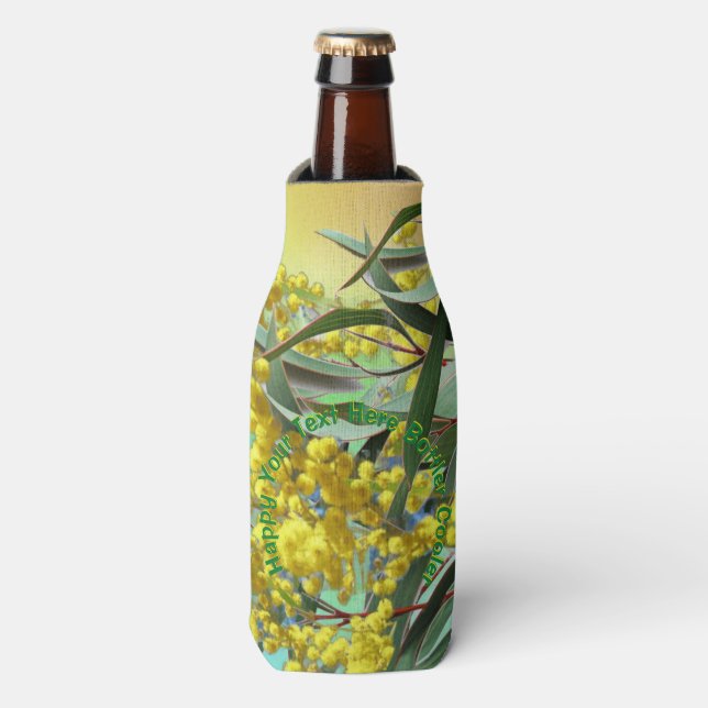 Rafraichisseur De Bouteilles Ajouter du texte Wattle & Gum Feuille Aussie Stubb (Bottle Devant)