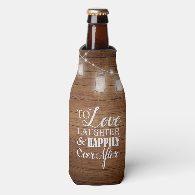 Rafraichisseur De Bouteilles Amour Rire Grange Bois Mason Jar Mariage Faveur (Bottle Devant)