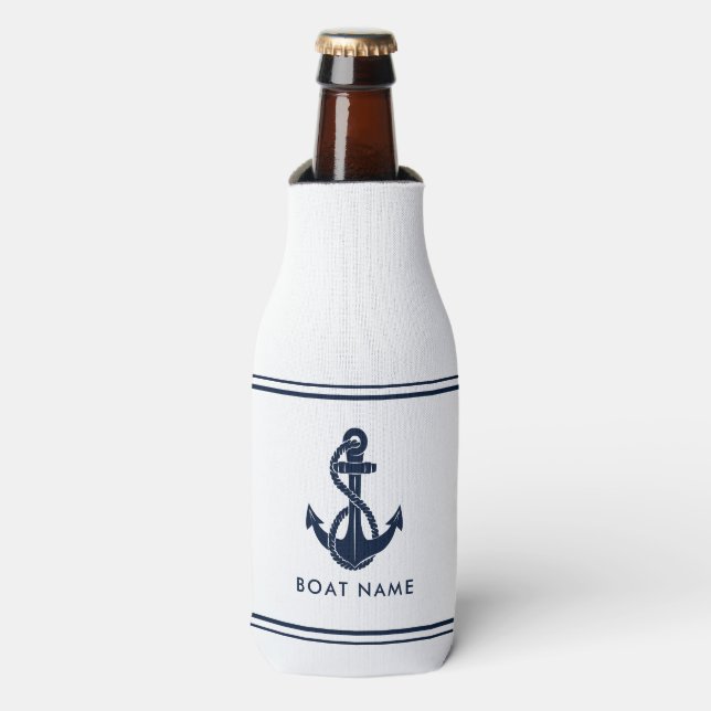 Rafraichisseur De Bouteilles Ancre Bleue marine Nom du bateau Personnalisé (Bottle Devant)