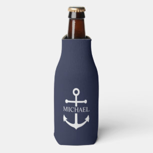 Rafraichisseur De Bouteilles Ancre bleue marine Nom personnalisé