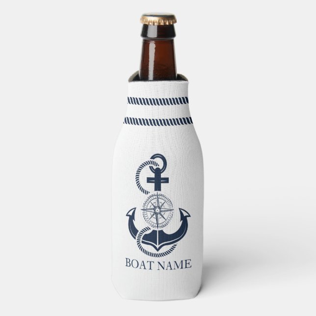 Rafraichisseur De Bouteilles Ancre Nautical Blue Boat Name (Bottle Devant)