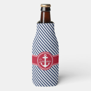 Rafraichisseur De Bouteilles Ancre nautique monogramme rayures marine et rouge