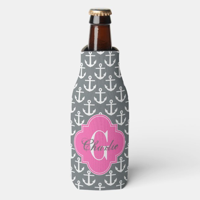 Rafraichisseur De Bouteilles Ancres blanches, Hot Rose 1I Nom Monogramme (Bottle Devant)