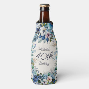 Rafraichisseur De Bouteilles Aquarelle bleue Floral 40e fête d'anniversaire