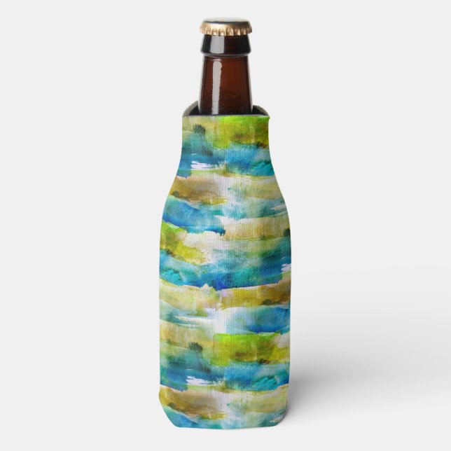 Rafraichisseur De Bouteilles Aquarelle vert abstrait, bleu (Bottle Devant)