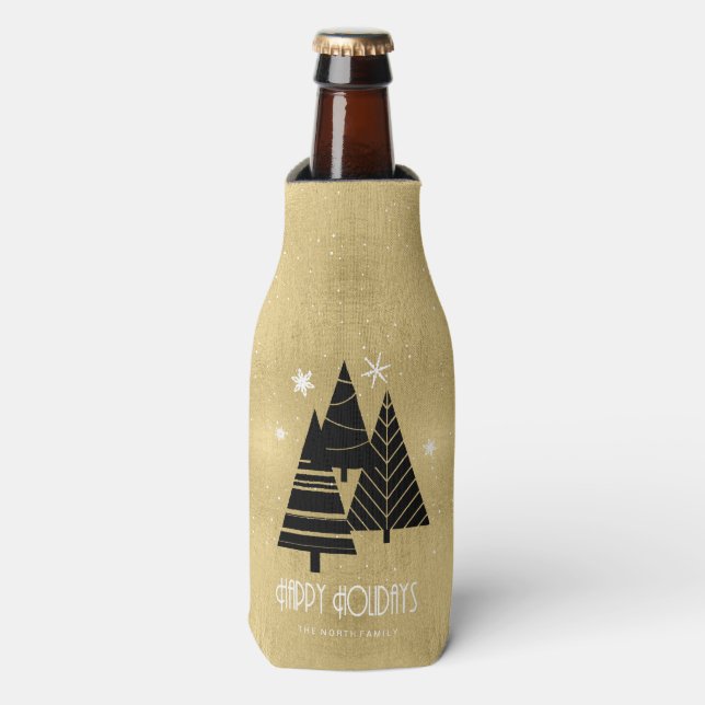Rafraichisseur De Bouteilles Arbres de Noël et flocons de neige Gold ID863 (Bottle Devant)