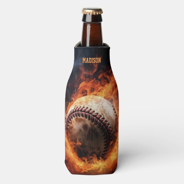 Rafraichisseur De Bouteilles Baseball de texte personnalisé en feu (Bottle Devant)