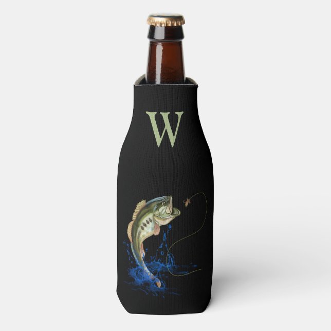 Rafraichisseur De Bouteilles Basse Poisson Volet Pêche Monogramme Prénom (Bottle Devant)