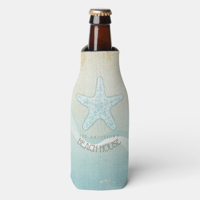 Rafraichisseur De Bouteilles Beach House Nautical Starfish Aqua Blue ID623 (Bottle Devant)