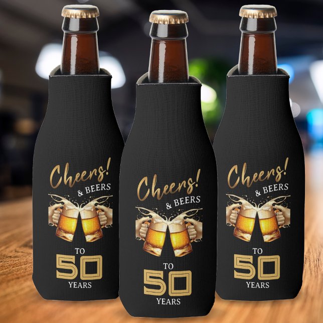 Rafraichisseur De Bouteilles Black & Gold Cheers & Beers 50 ans 50e anniversair (Black & Gold Cheers & Beers 50 Years 50th Birthday Bottle Cooler)