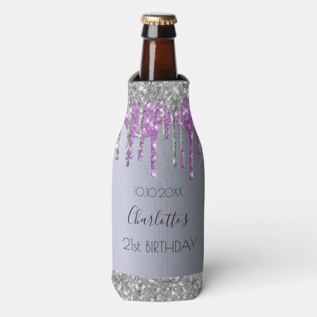 Rafraichisseur De Bouteilles Boutons de parties scintillant violet argent d'ann (Bottle Devant)