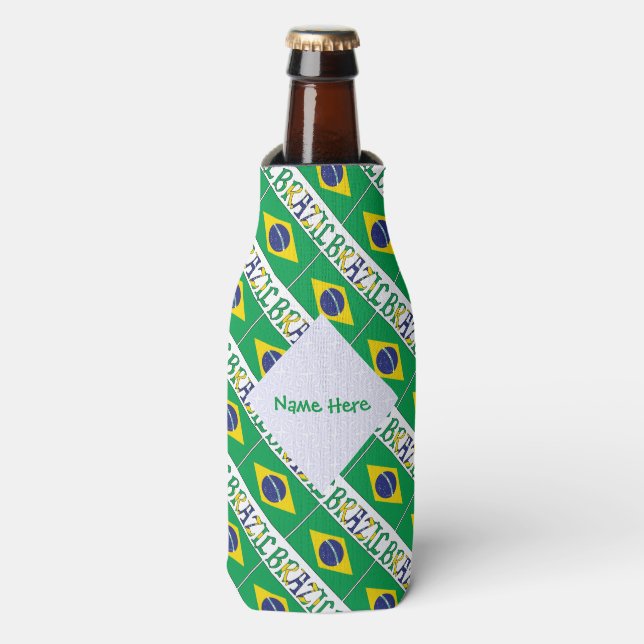 Rafraichisseur De Bouteilles Brésil Brésil Drapeau Carrelé Vert Personnalisatio (Bottle Devant)