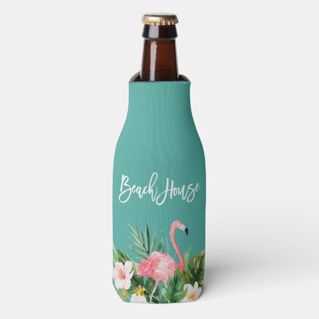 Rafraichisseur De Bouteilles Brosse moderne Script Tropical Floral Beach House (Bottle Devant)