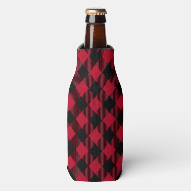 Rafraichisseur De Bouteilles Buffle rouge et noir, Motif Plaid (Bottle Devant)