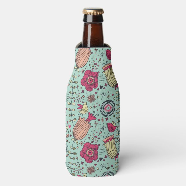 Rafraichisseur De Bouteilles Cartographie à motifs floraux avec oiseaux (Bottle Devant)