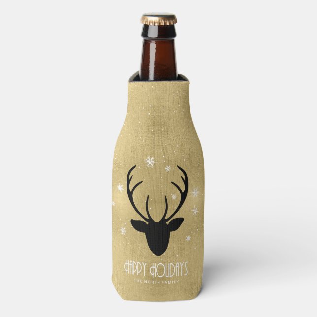 Rafraichisseur De Bouteilles Cerfs Antlers Silhouette & Flakes Gold ID861 (Bottle Devant)