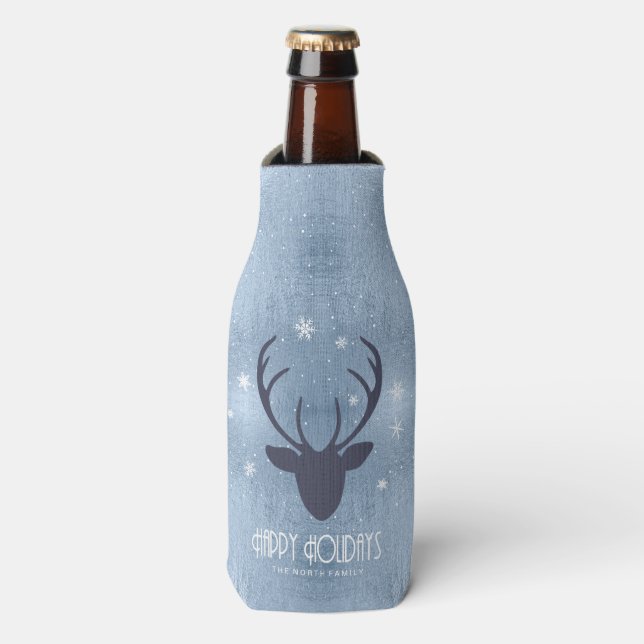 Rafraichisseur De Bouteilles Chauffeurs de cerfs Silhouette & Snowflakes Blue I (Bottle Devant)