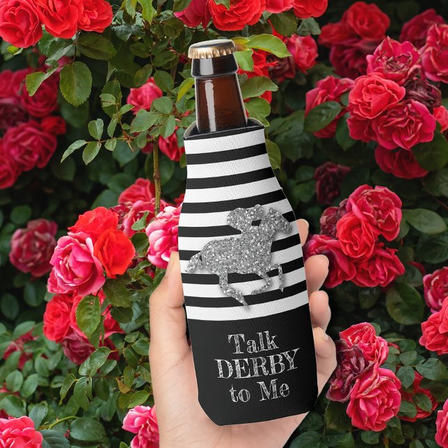 Rafraichisseur De Bouteilles Cheval de course Argent Derby Rouge Blanc Noir (Silver Derby Race Horse Black White Stripes Bottle Cooler)