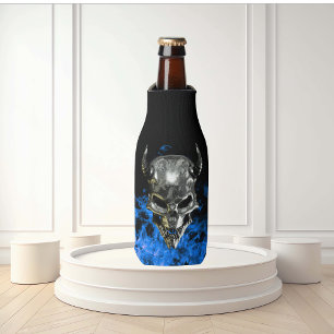 Rafraichisseur De Bouteilles Chrome Métal Démon crâne bleu flamme