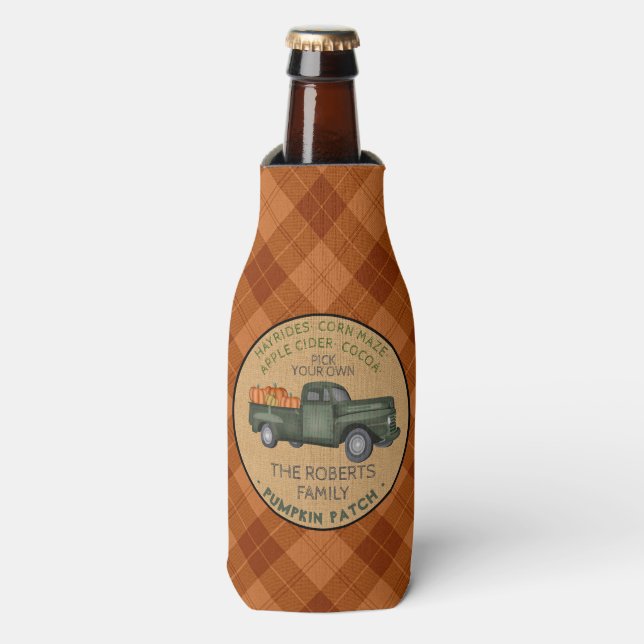 Rafraichisseur De Bouteilles Citrouille Patch Farm Rustic Automne Plaid Camion  (Bottle Devant)