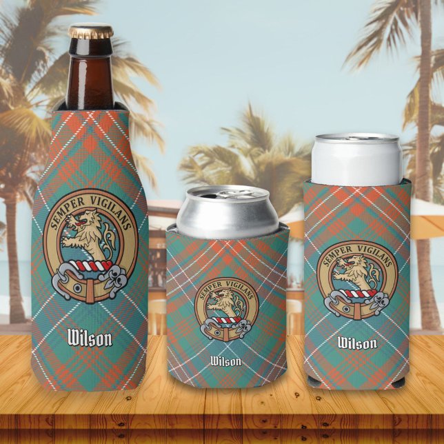 Rafraichisseur De Bouteilles Clan Wilson Crest au-dessus de Tartan antique (Créateur téléchargé)
