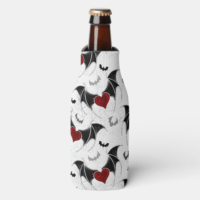 Rafraichisseur De Bouteilles Coeur d'Halloween avec ailes de chauve-souris noir (Bottle Devant)
