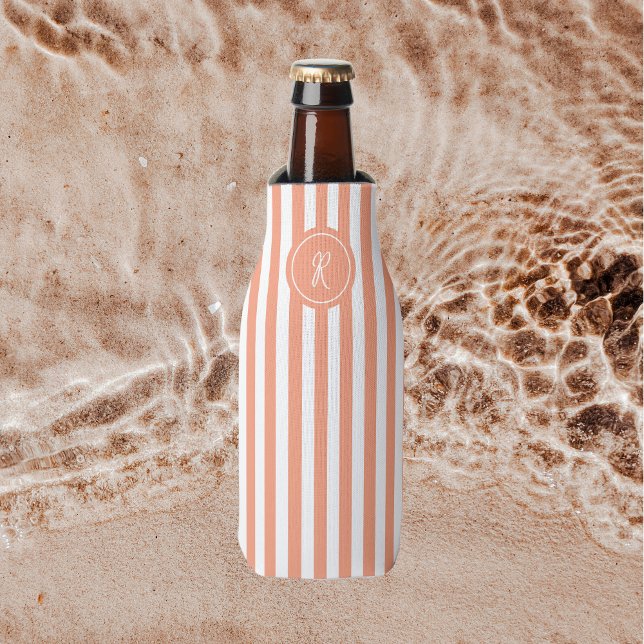 Rafraichisseur De Bouteilles Coral French Beach Stripe Monogramme personnalisé (Créateur téléchargé)
