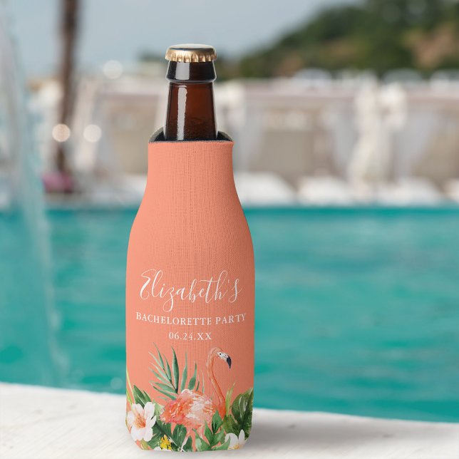 Rafraichisseur De Bouteilles Coral tropical Floral Bachelorette Party (Customize to change text size or text style.)