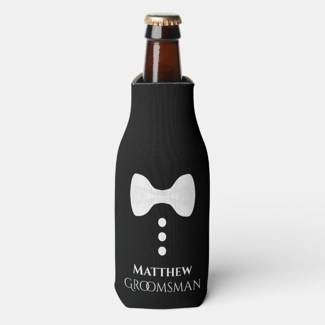 Rafraichisseur De Bouteilles Cravate blanche amusante Groomsman Mariage Glacièr (Bottle Devant)