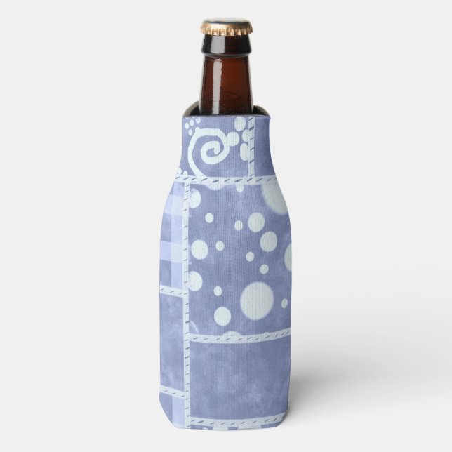 Rafraichisseur De Bouteilles Crazy Quilt Blue Gingham Floral Pattern  (Bottle Devant)