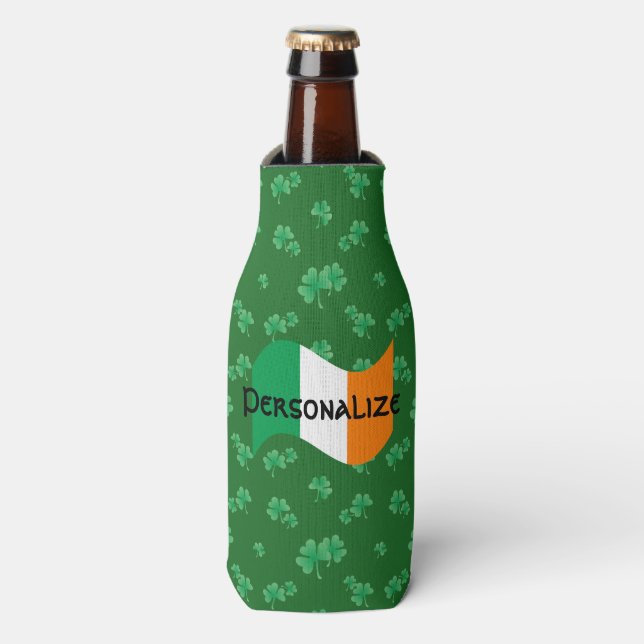 Rafraichisseur De Bouteilles Drapeau Irlandais avec Trèfles (Bottle Devant)