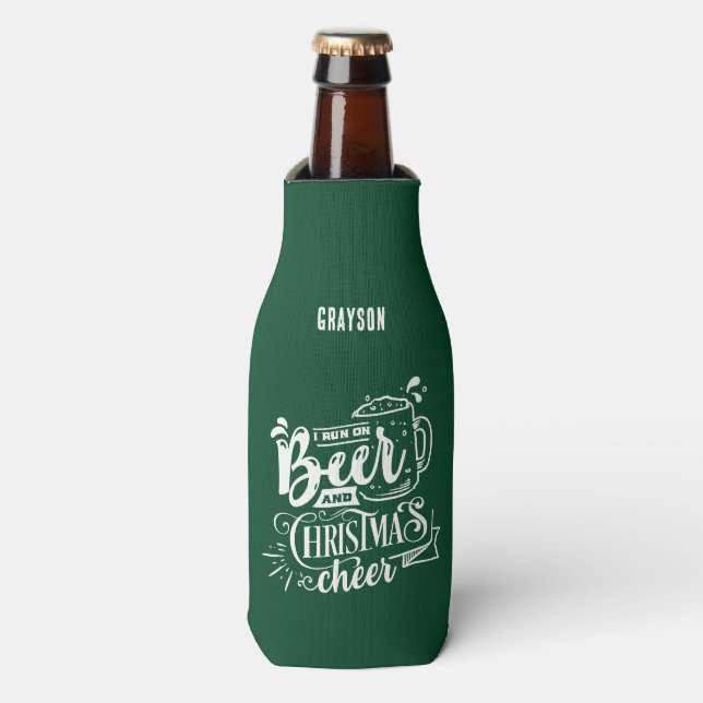 Rafraichisseur De Bouteilles Drôle Bière et Noël Nom de la fête (Bottle Devant)