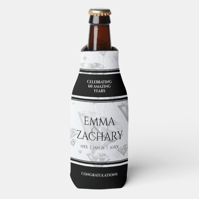 Rafraichisseur De Bouteilles Élégant 60e 75e Anniversaire de Mariage de Diamant (Bottle Devant)