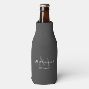Rafraichisseur De Bouteilles Élégant Gris Moderne Script Monogramme Mariage Fav