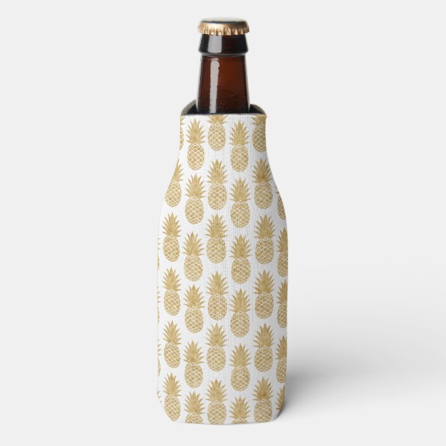 Rafraichisseur De Bouteilles Élégant Motif d'ananas Tropical Blanc Or (Bottle Devant)