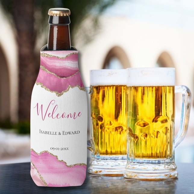 Rafraichisseur De Bouteilles Elégant Or Rose Agate Pierre Mariage Favoris Clien (Créateur téléchargé)