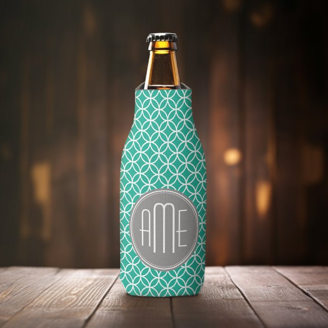 Rafraichisseur De Bouteilles Emerald Motif géométrique avec Monogrammes (Personalized Bottle Cooler - Add Name or Custom Text)