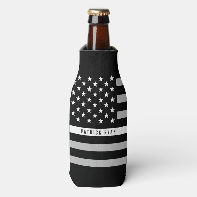 Rafraichisseur De Bouteilles EMS Thin White Line American Flag Nom du monogramm (Bottle Devant)